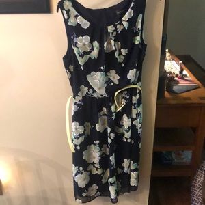 Navy Flowered Sleeveless Dress